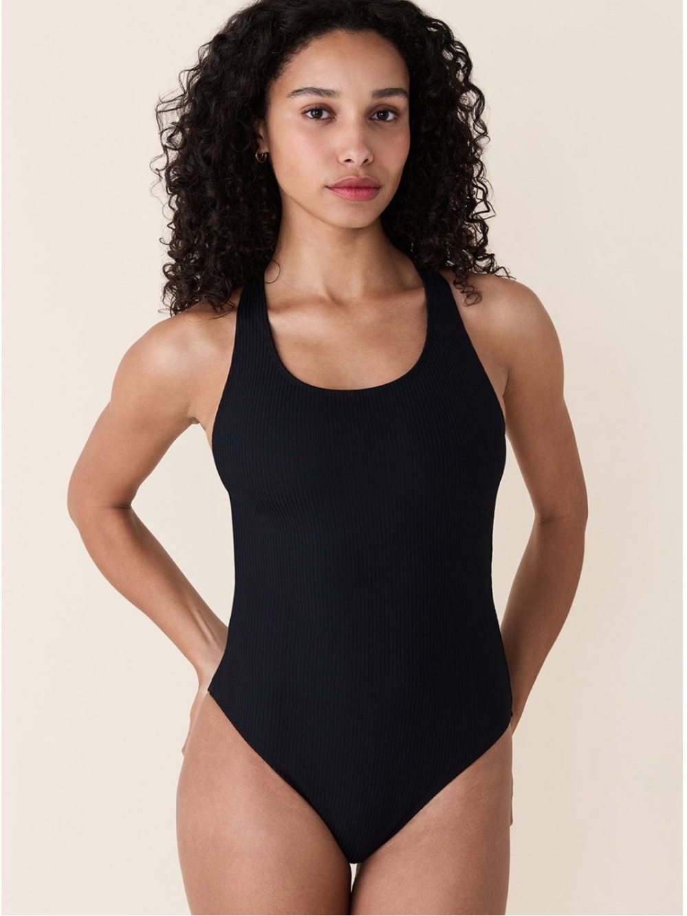 Andie Tulum One piece swimsuit black ribbed fabric long torso small